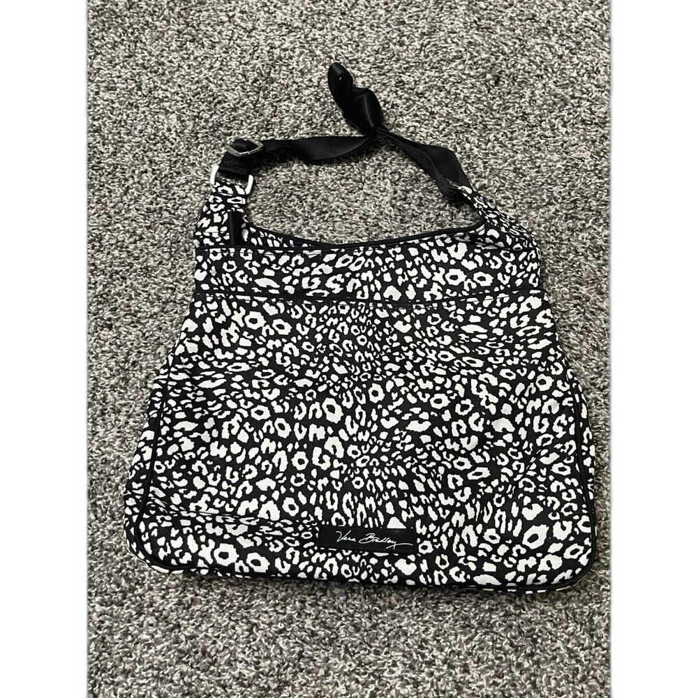Vera Bradley Camocat black and white animal print leopard triple zip hipster bag